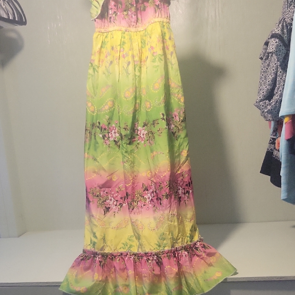 Floral Kids Dress in Green and Pink